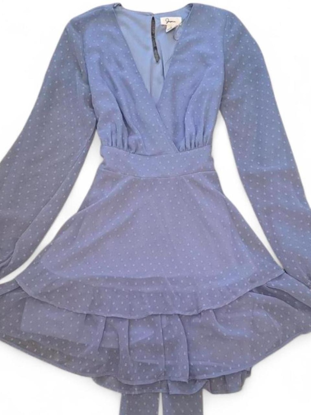 Japna Baby Blue Long-Sleeve Polka Dot Wrap Dress